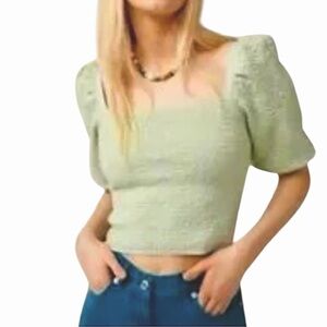 SALE ZARA CROPPED JACQUARD TEXTURED PUFF SLEEVE TOP SZ SM